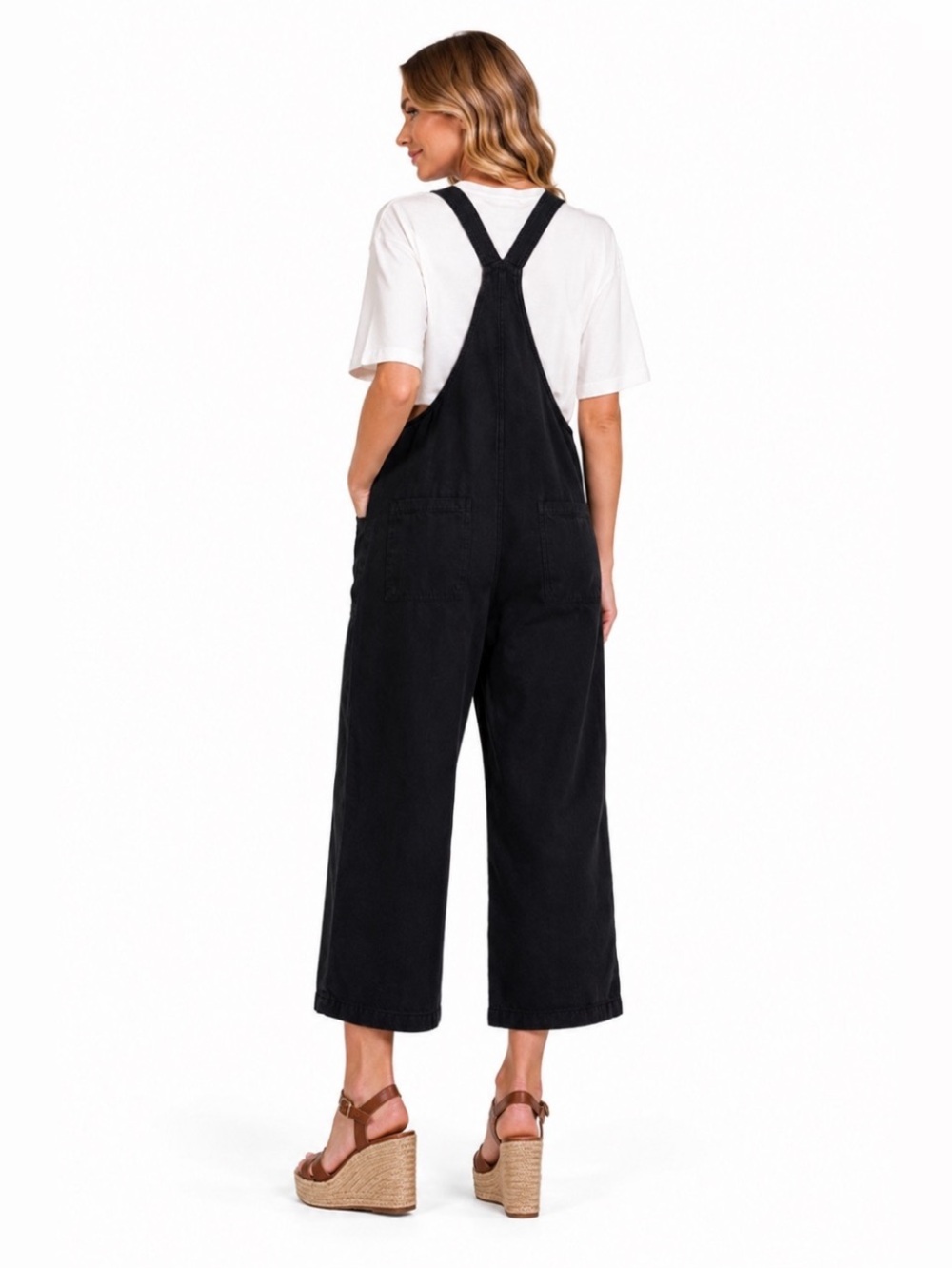 NWT Size Small Zenana Black Woven Knot Strap Wide Leg Overalls/ Jumpsuit - Picture 3 of 11